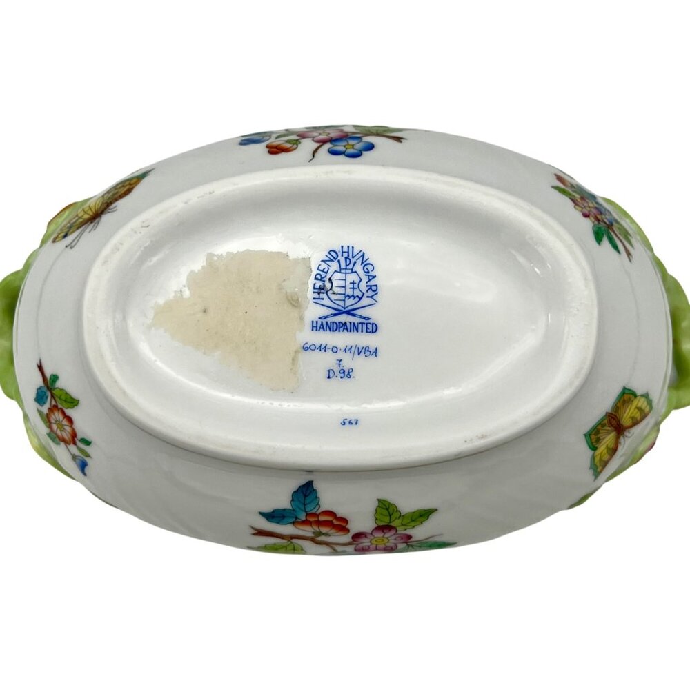 Herend Queen Victoria VBA Sugar Basin Candy Bon Bon Covered Dish Green Border - Picture 7 of 16
